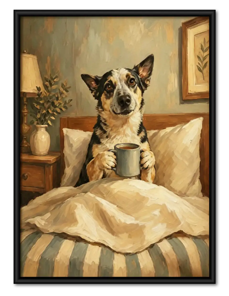Dog Enjoying Breakfast in Bed Wall Art 1