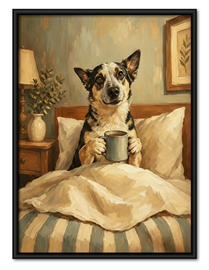 Dog Enjoying Breakfast in Bed Wall Art