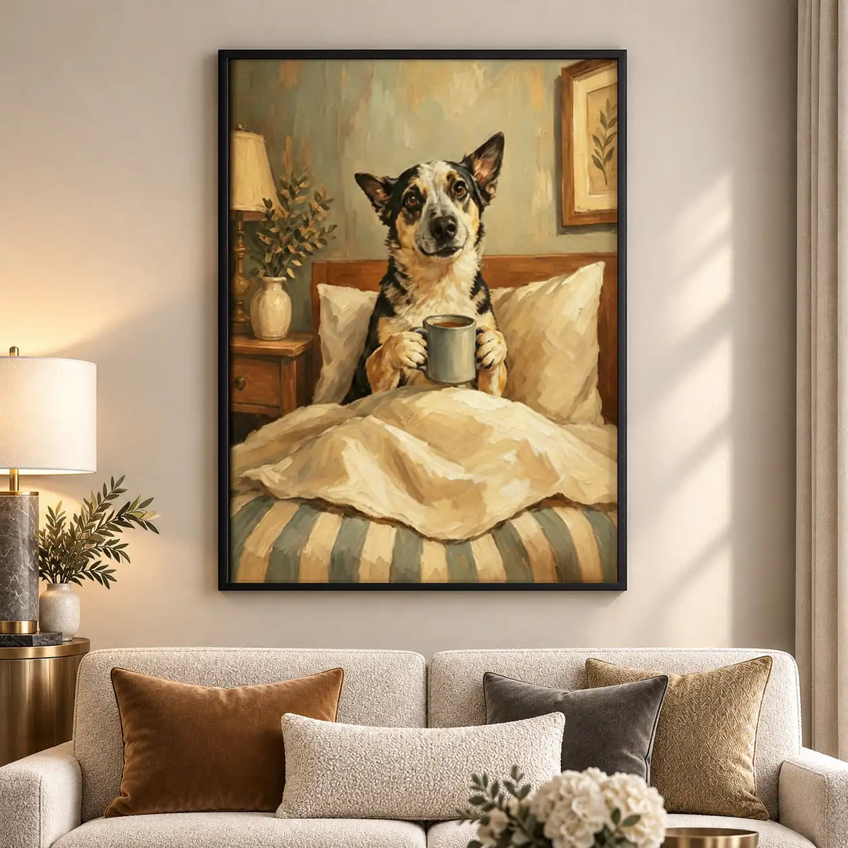 Dog Enjoying Breakfast in Bed Wall Art 5