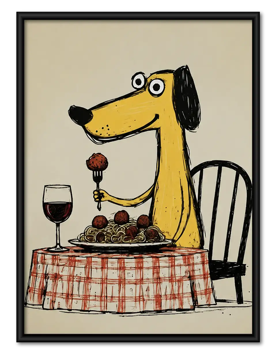 Dog Enjoying Wine Dinner Wall Art 1
