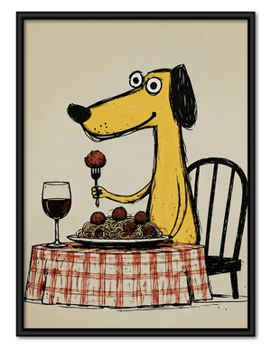 Dog Enjoying Wine Dinner Wall Art