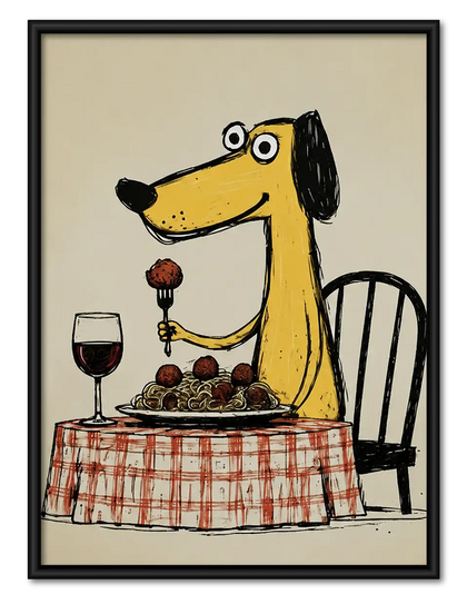 Dog Enjoying Wine Dinner Wall Art