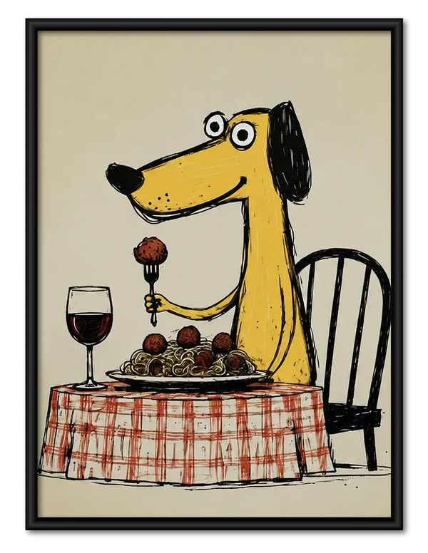 Dog Enjoying Wine Dinner Wall Art