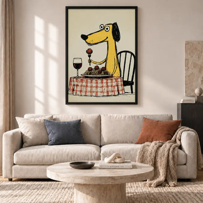 Dog Enjoying Wine Dinner Wall Art 2