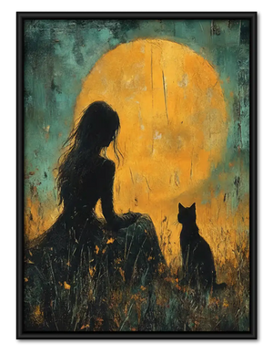 Dog Howling beneath Golden Moon Wall Art