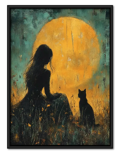 Dog Howling beneath Golden Moon Wall Art