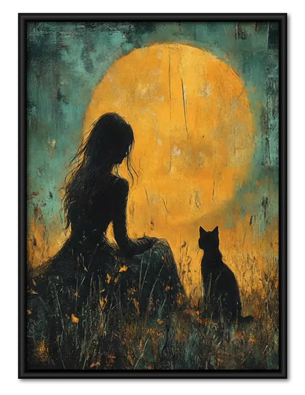 Dog Howling beneath Golden Moon Wall Art