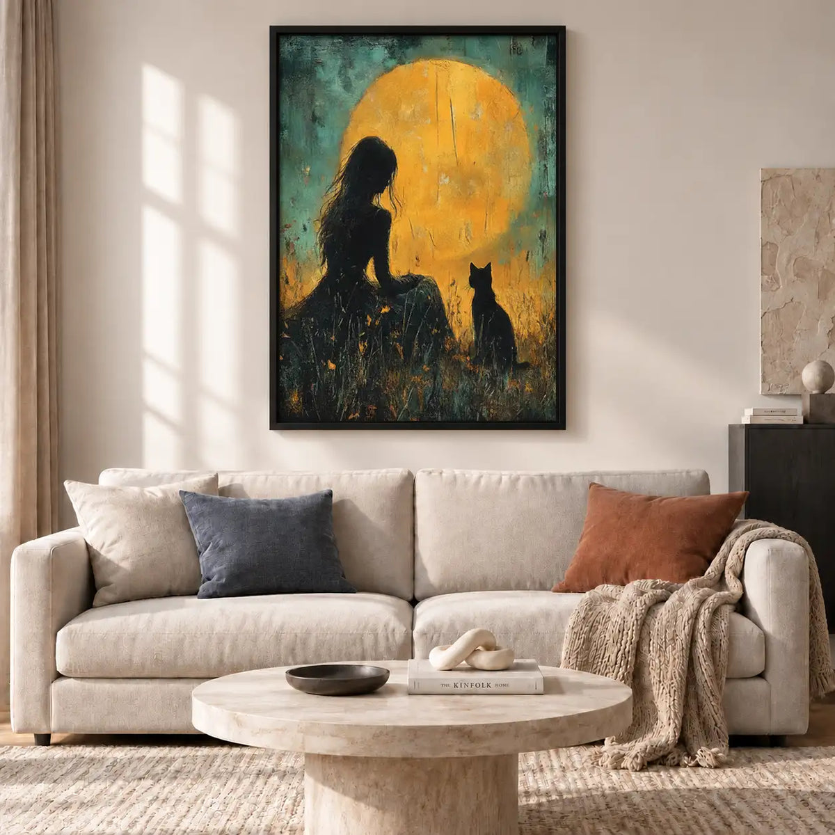 Dog Howling beneath Golden Moon Wall Art 2