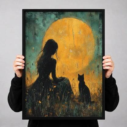 Dog Howling beneath Golden Moon Wall Art 3