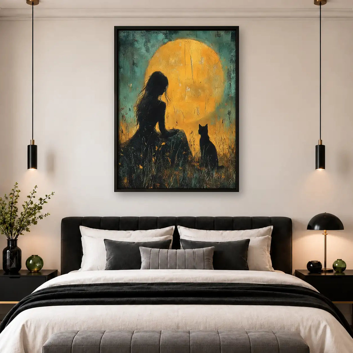 Dog Howling beneath Golden Moon Wall Art 4