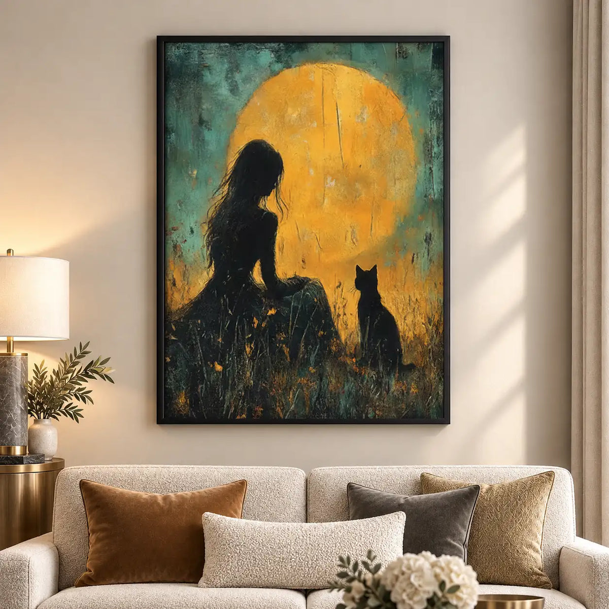 Dog Howling beneath Golden Moon Wall Art 5