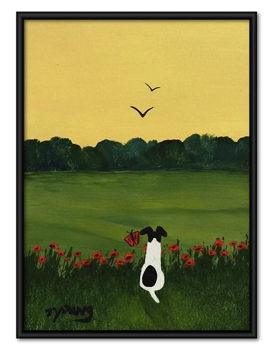 Dog in Golden Flower Meadow Wall Art 1