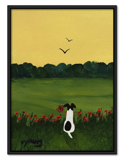 Dog in Golden Flower Meadow Wall Art