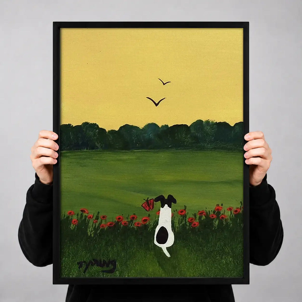 Dog in Golden Flower Meadow Wall Art 3
