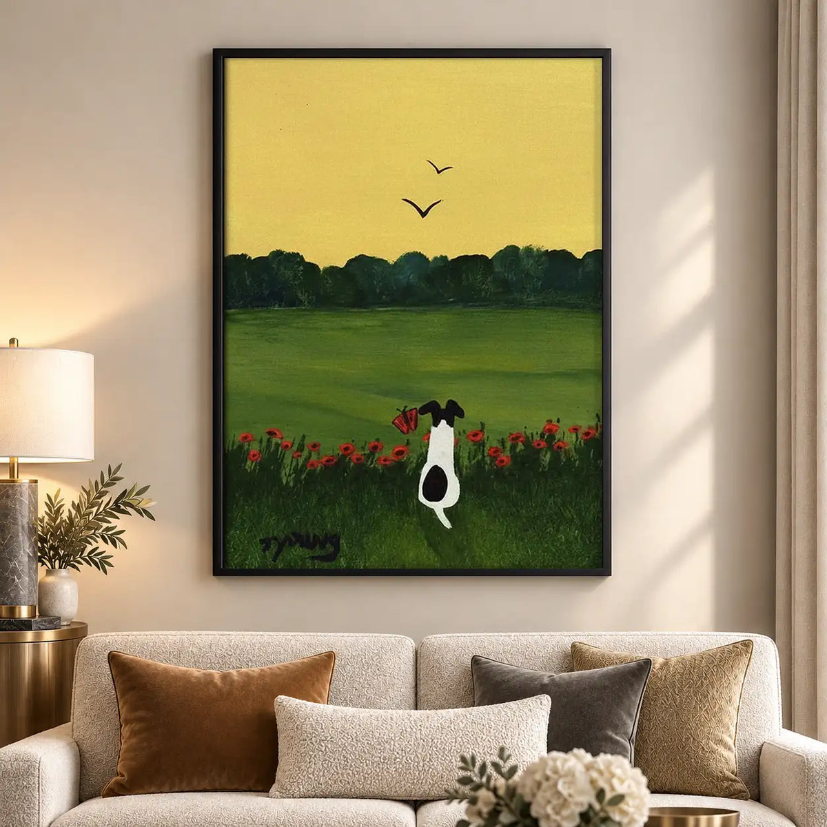 Dog in Golden Flower Meadow Wall Art 5