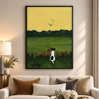 Dog in Golden Flower Meadow Wall Art 5