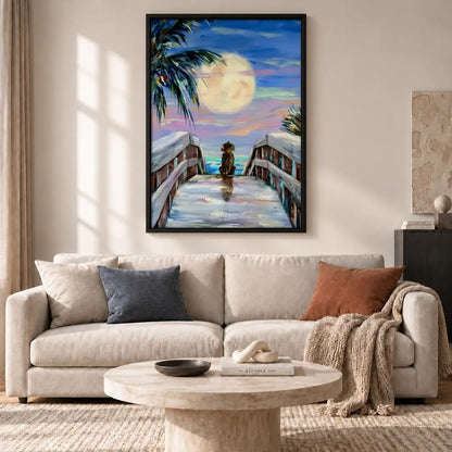 Dog on Moonlit Ocean Pier Wall Art 2