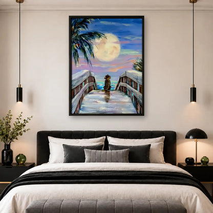 Dog on Moonlit Ocean Pier Wall Art 4