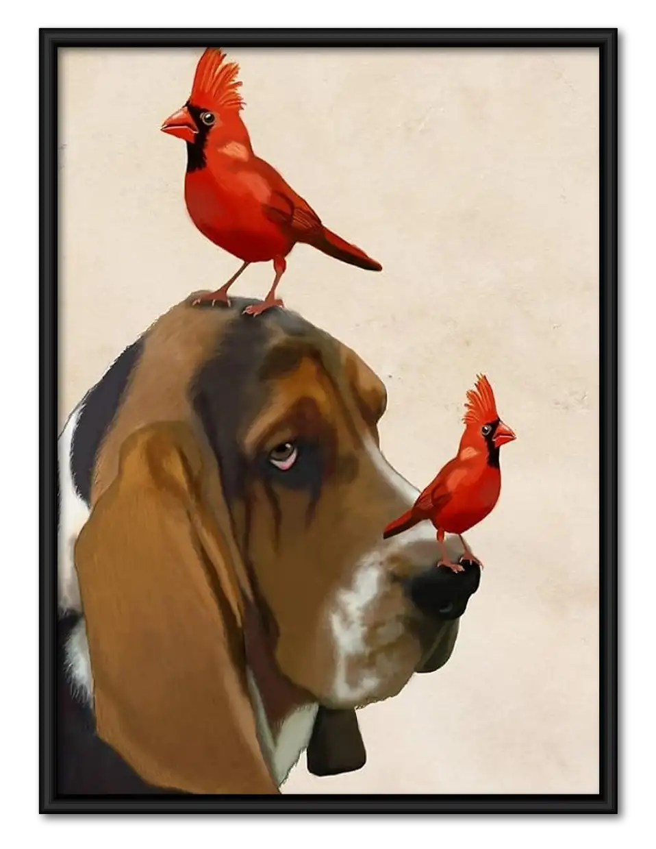 Dog Portrait with Red Cardinals Wall Art 1