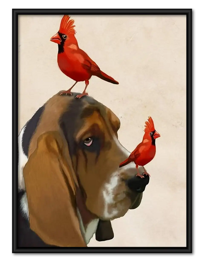 Dog Portrait with Red Cardinals Wall Art
