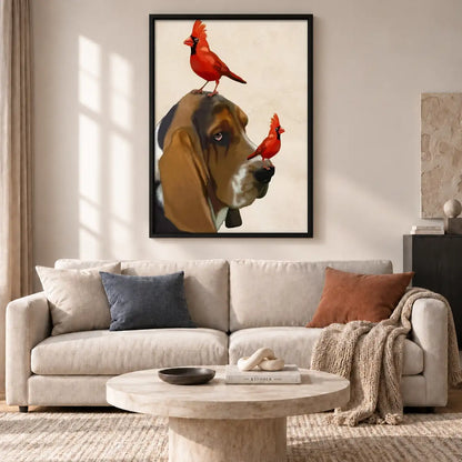 Dog Portrait with Red Cardinals Wall Art 2