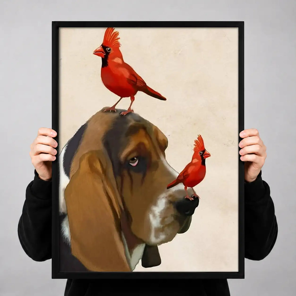Dog Portrait with Red Cardinals Wall Art 3