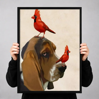 Dog Portrait with Red Cardinals Wall Art 3