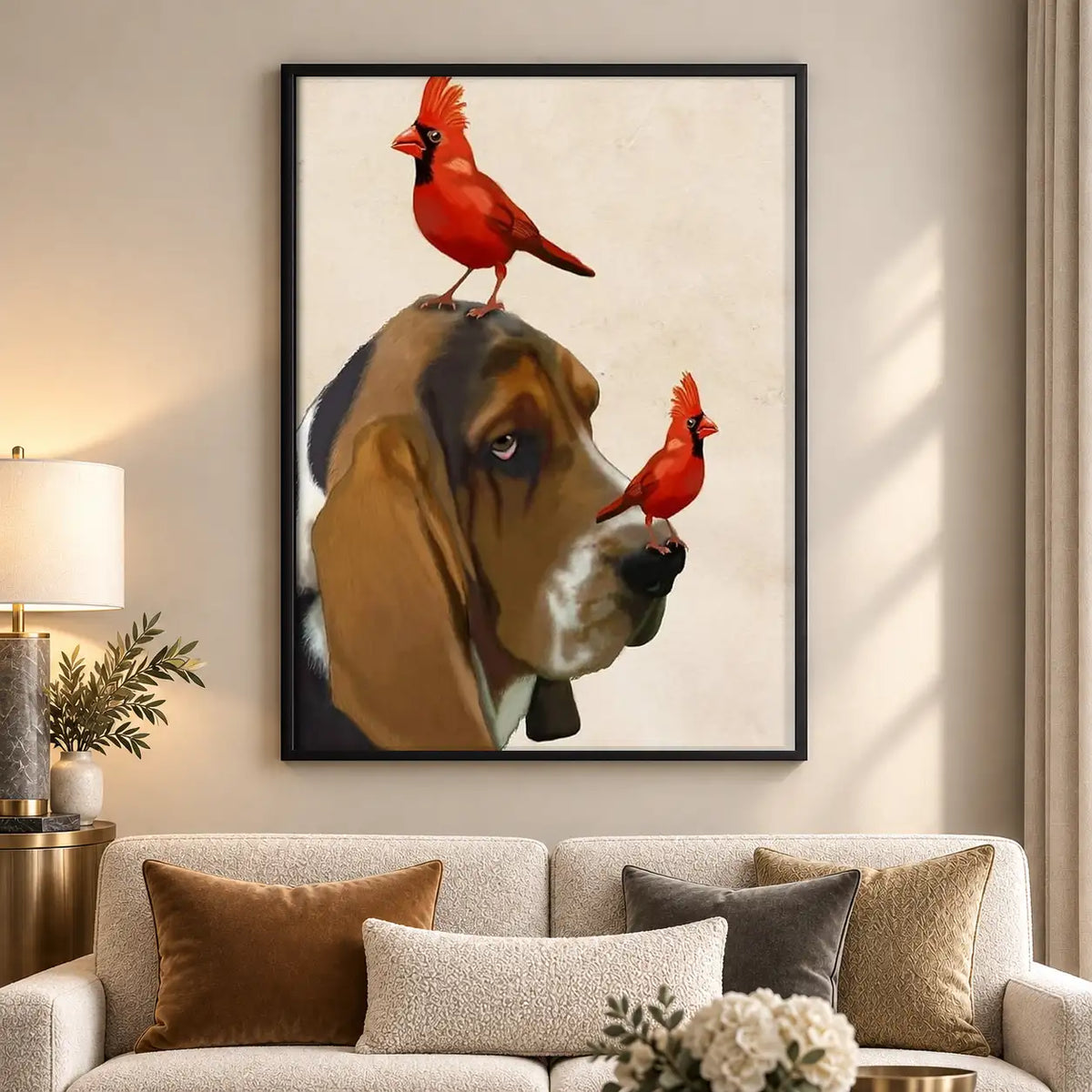 Dog Portrait with Red Cardinals Wall Art 5
