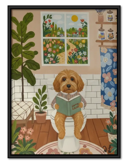 Dog Reading in Plant-Filled Room Wall Art