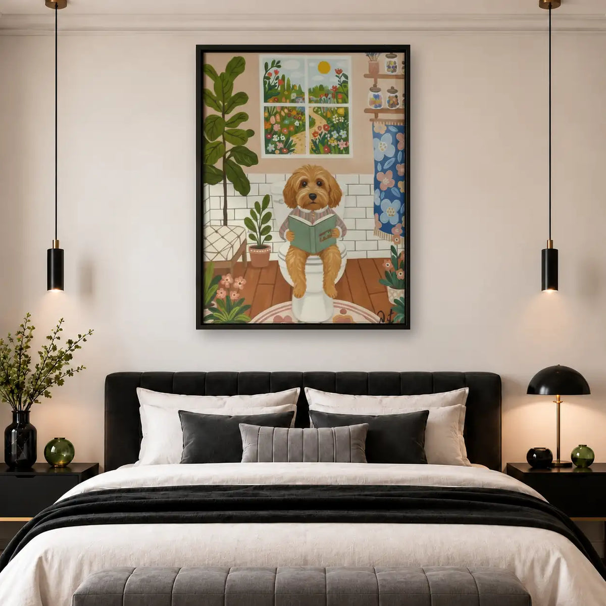 Dog Reading in Plant-Filled Room Wall Art 4