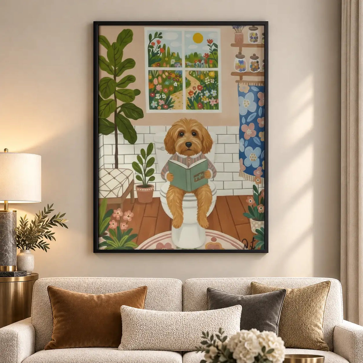 Dog Reading in Plant-Filled Room Wall Art 5