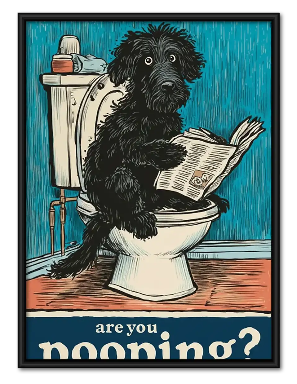 Dog Reading Newspaper on Toilet Wall Art 1