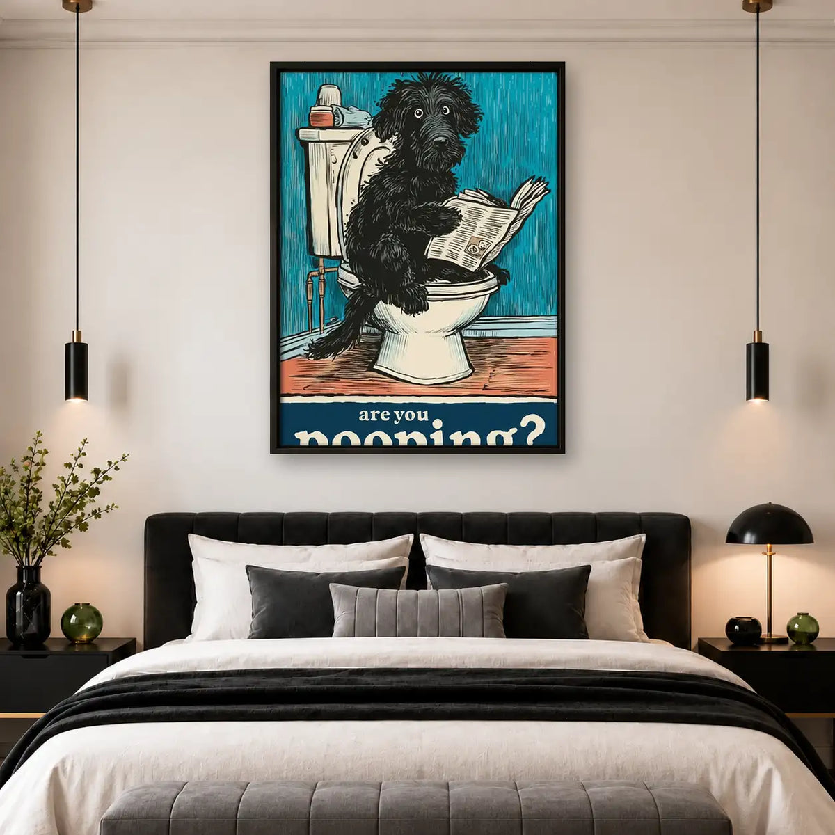 Dog Reading Newspaper on Toilet Wall Art 4