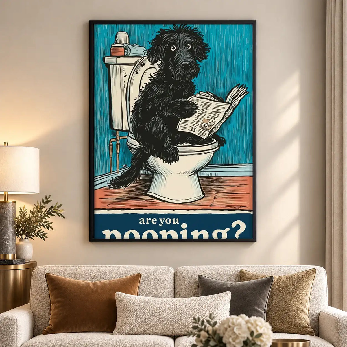 Dog Reading Newspaper on Toilet Wall Art 5