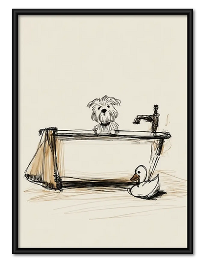 Dog Relaxing in Bathtub Line Art