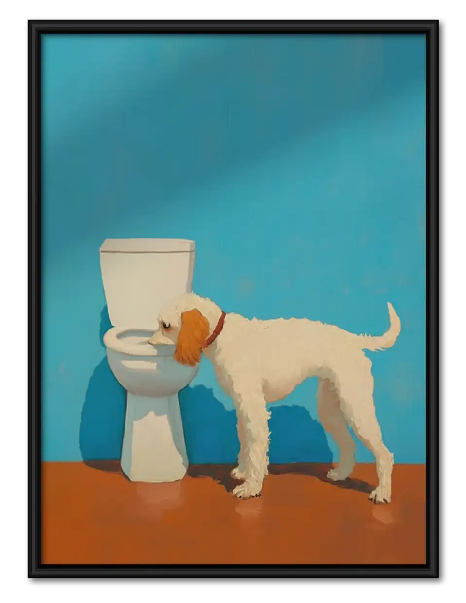 Dog Using Blue Toilet Wall Art 1
