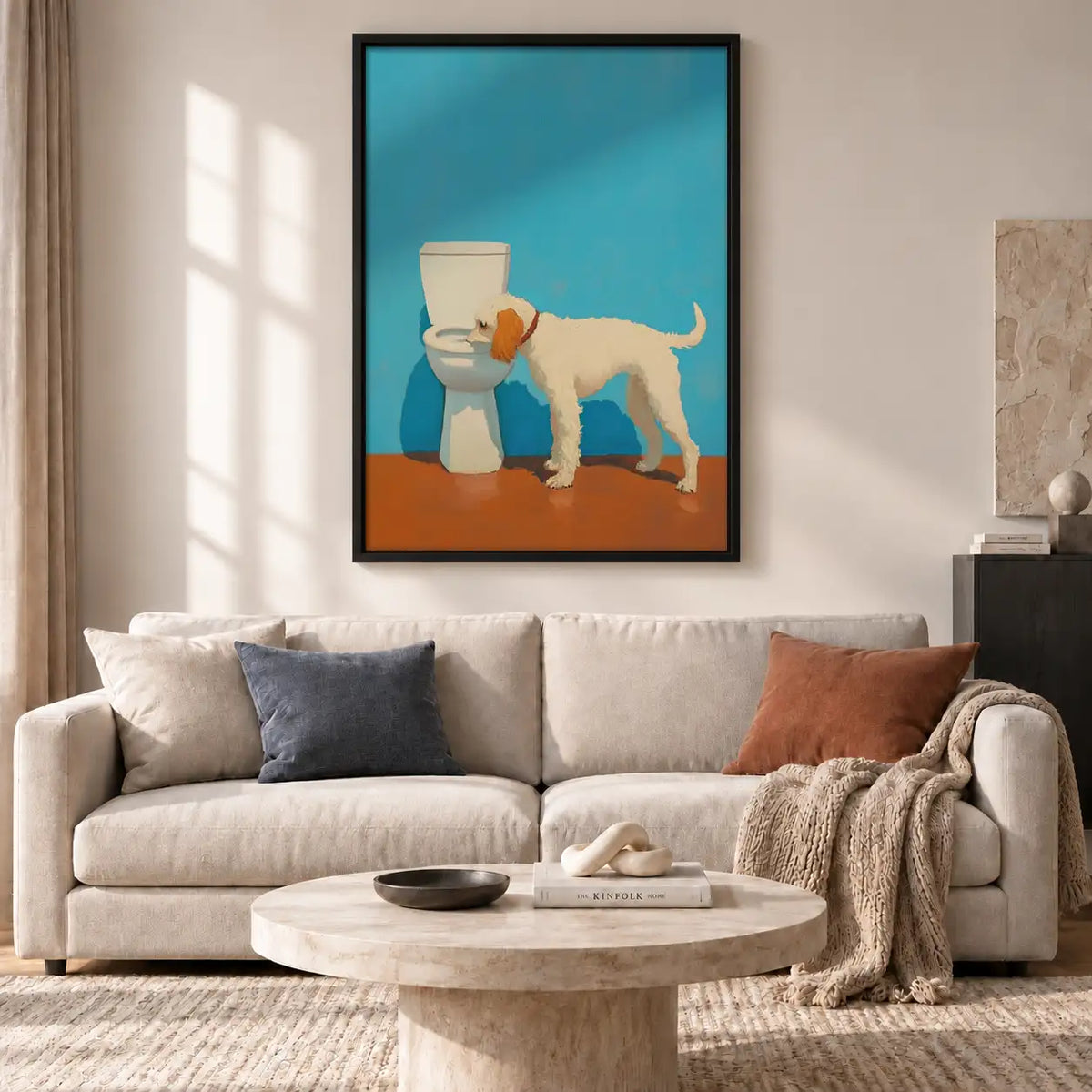 Dog Using Blue Toilet Wall Art 2