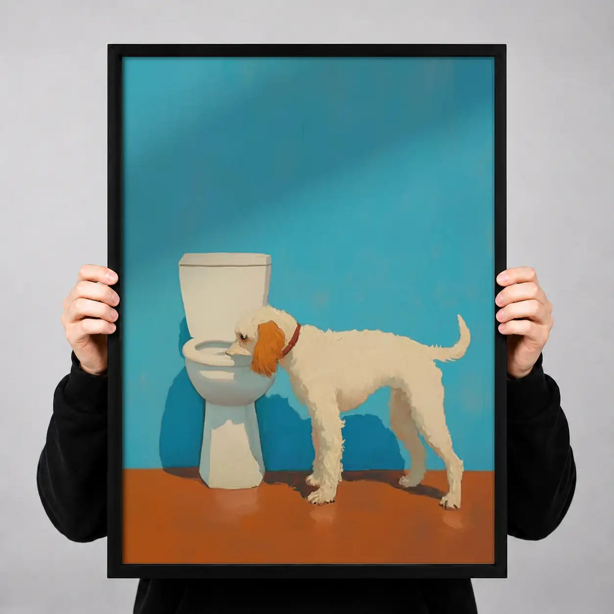 Dog Using Blue Toilet Wall Art 3