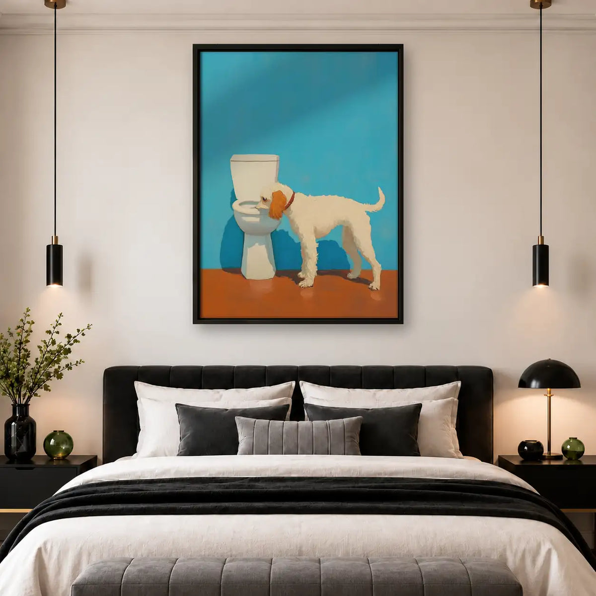 Dog Using Blue Toilet Wall Art 4