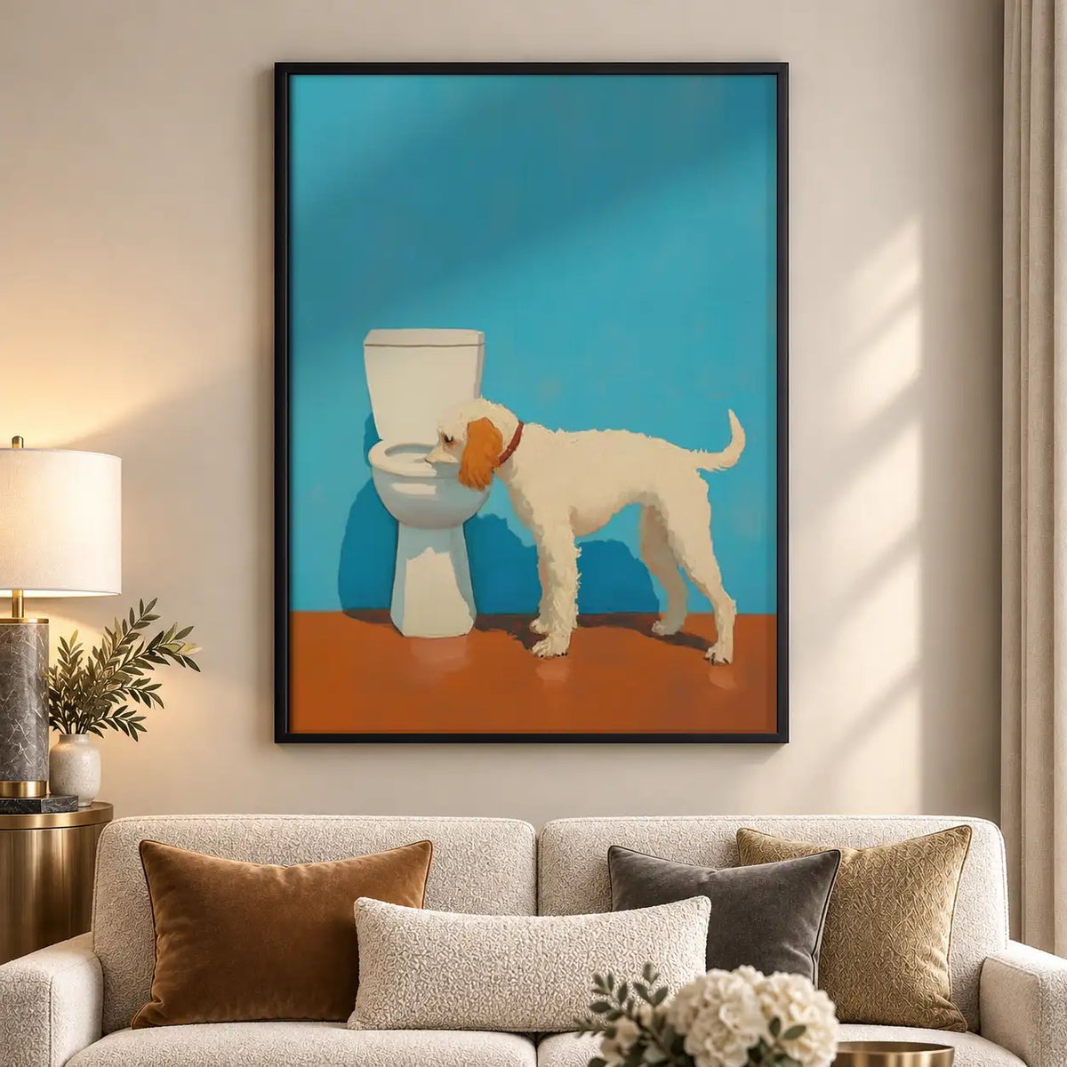 Dog Using Blue Toilet Wall Art 5