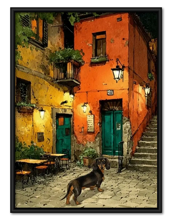 Dog Wandering a Night Alley Wall Art