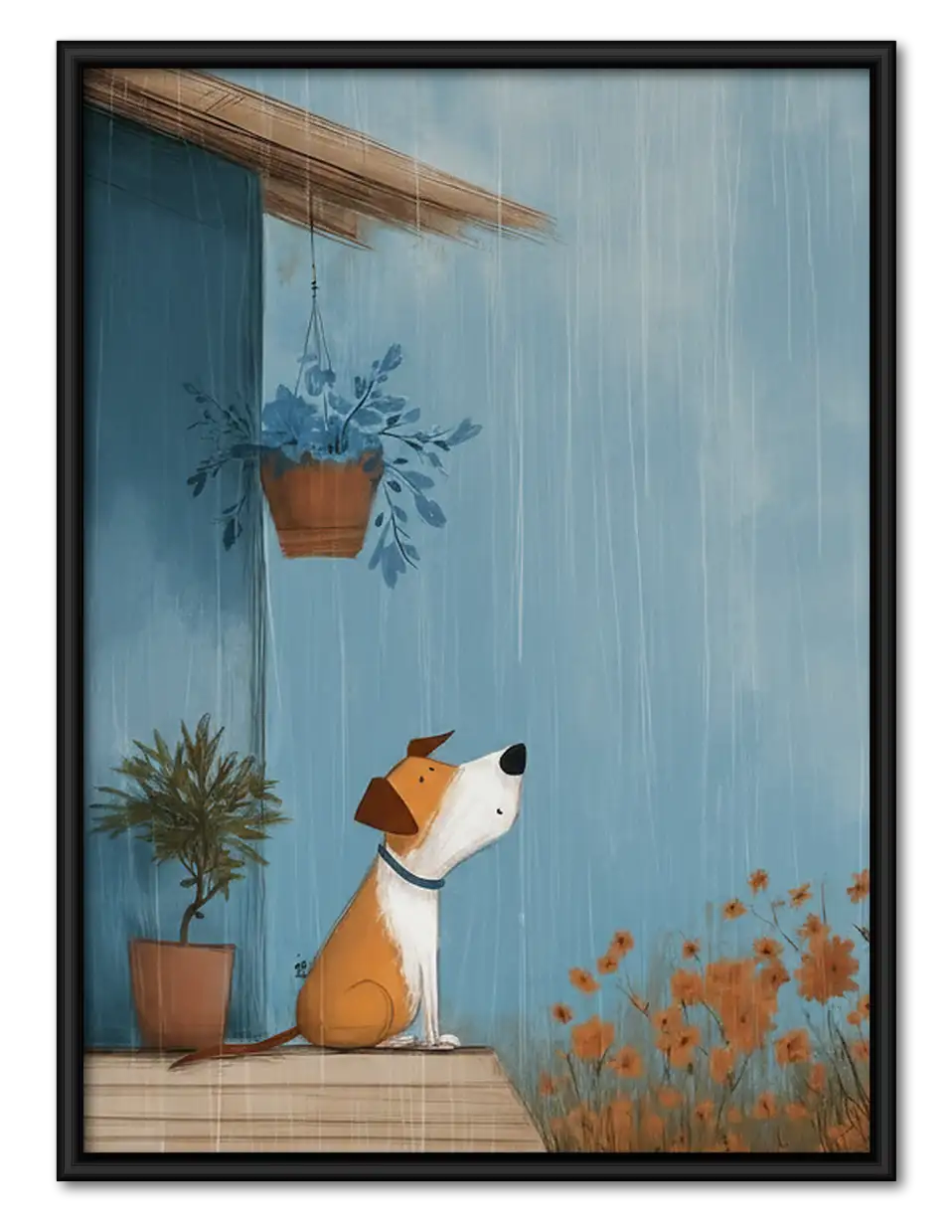 Dog Watching Rain from Window Wall Art 1