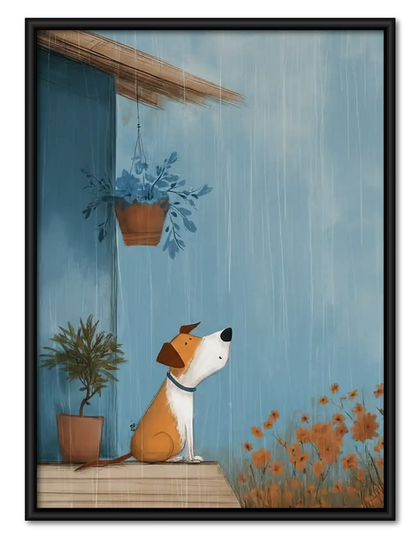 Dog Watching Rain from Window Wall Art