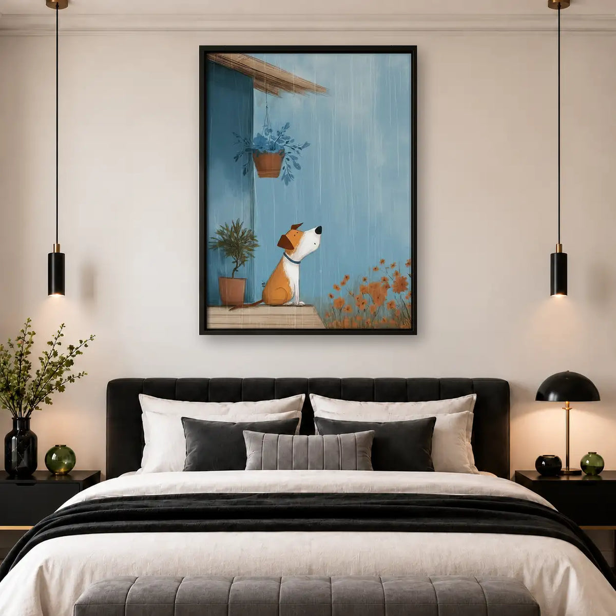 Dog Watching Rain from Window Wall Art 4