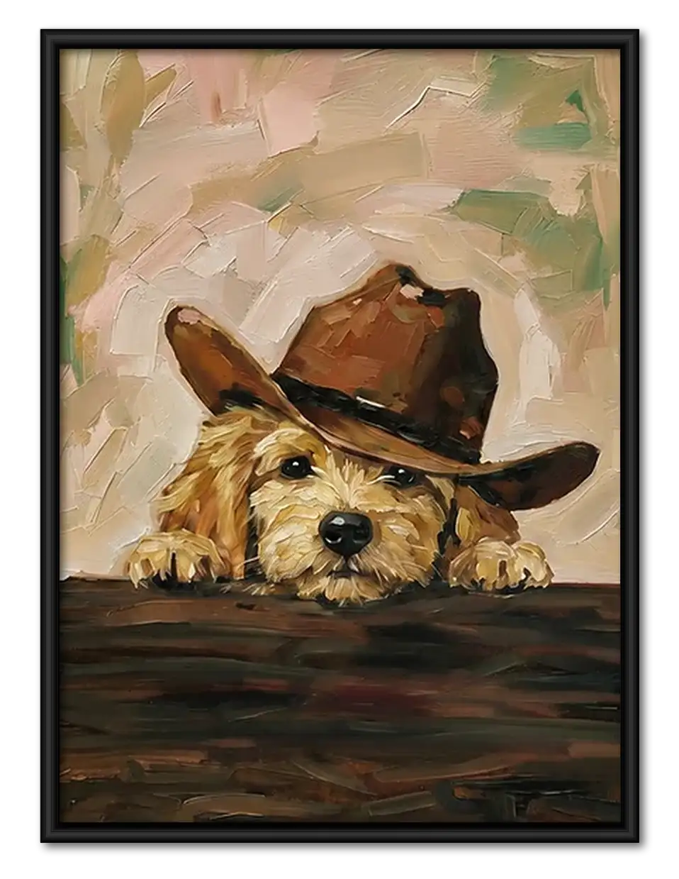 Dog Wearing Brown Cowboy Hat Wall Art 1
