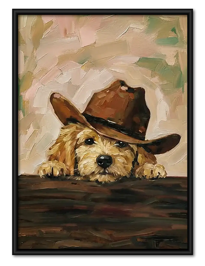 Dog Wearing Brown Cowboy Hat Wall Art