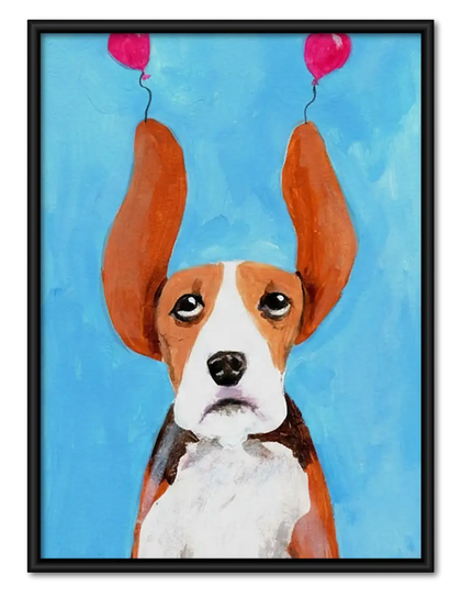 Dog with Heart Shaped Balloon Ears Wall Art