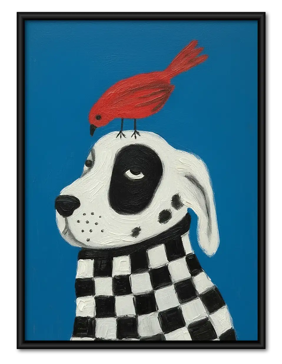 Dog with Red Bird on Head Wall Art 1
