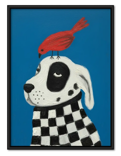 Dog with Red Bird on Head Wall Art