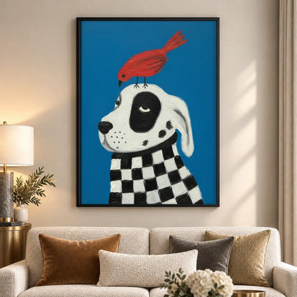 Dog with Red Bird on Head Wall Art 5